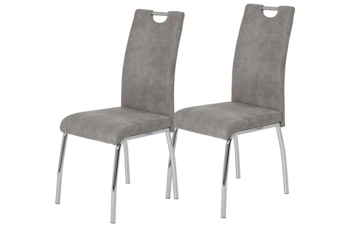 STUHL-SET 2 Stück  in Stahl Mikrofaser  - Chromfarben/Grau, MODERN, Textil/Metall (44cm) - MID.YOU