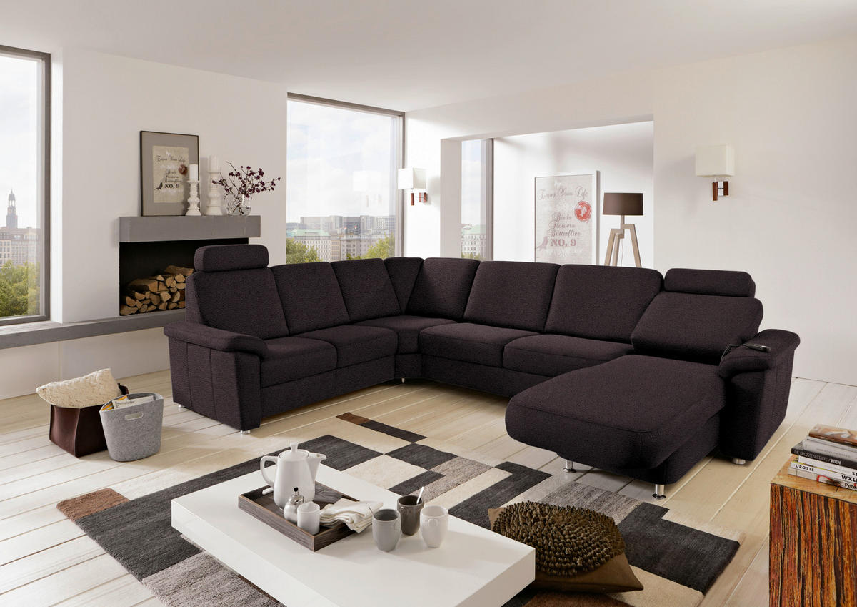 WOHNLANDSCHAFT in Flachgewebe Mokka  - Chromfarben/Mokka, Konventionell, Textil/Metall (240/330/163cm) - Beldomo System