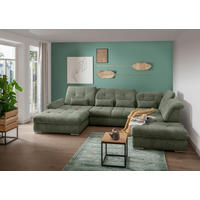 WOHNLANDSCHAFT in Chenille Dunkelgrün  - Chromfarben/Dunkelgrün, Design, Textil/Metall (195/376/254cm) - Livetastic