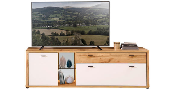 TV-ELEMENT Glas, Holzwerkstoff Weiß, Eiche Wotan  - Anthrazit/Eiche Wotan, MODERN, Glas/Holzwerkstoff (210cm) - Xora