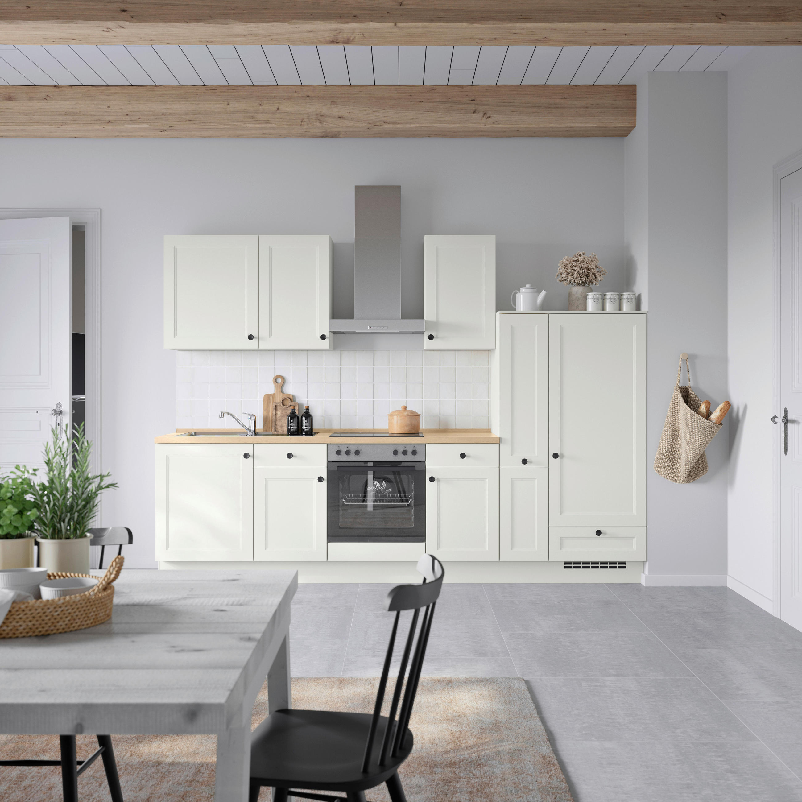 KÜCHENBLOCK 300 cm   in Weiß, Eichefarben  - Eichefarben/Schwarz, MODERN, Holzwerkstoff/Metall (300cm) - Nobilia