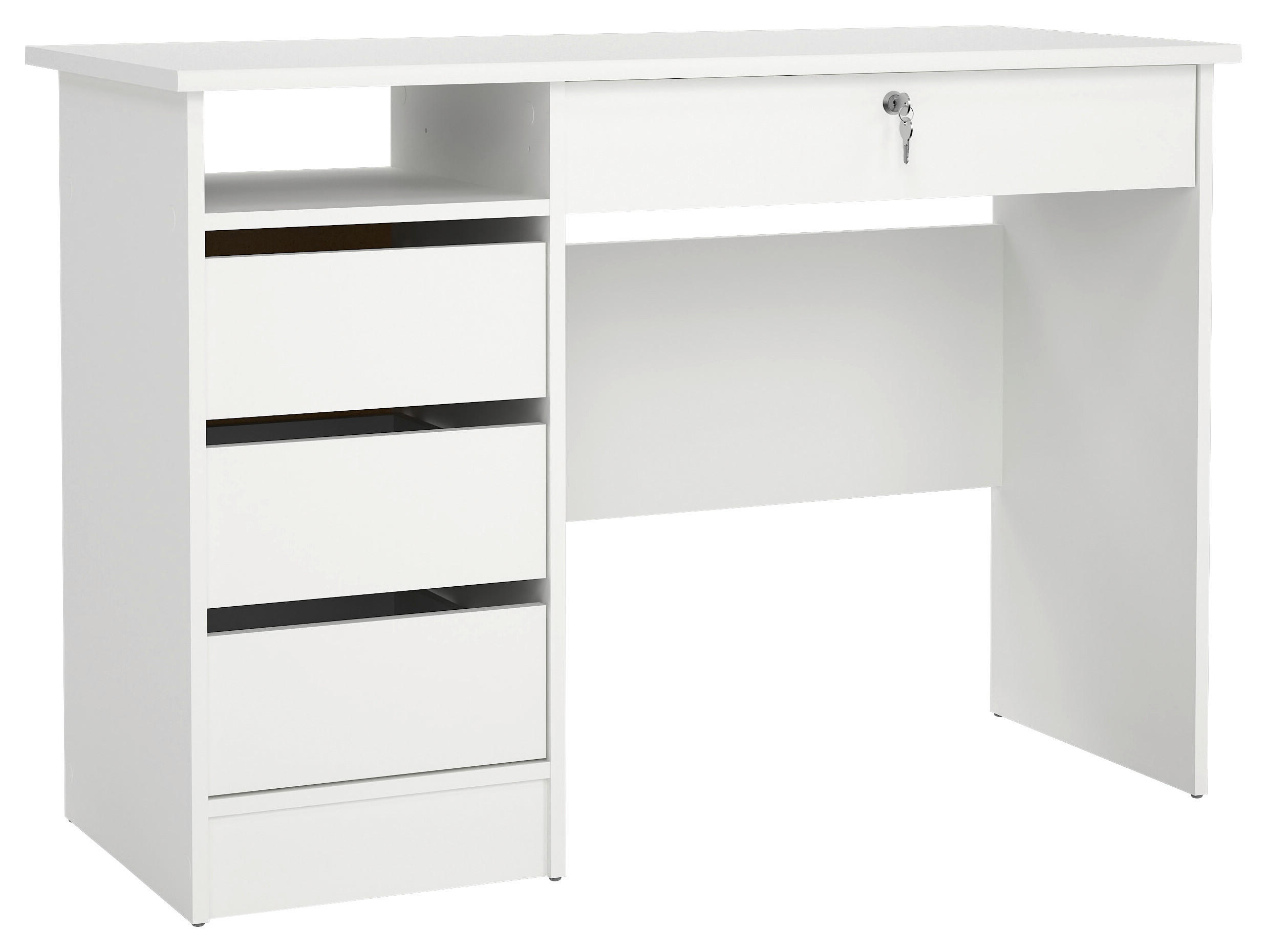 SCHREIBTISCH 109,3/48,5/75,6 cm Weiß Stauraum, abschließbar  - Weiß, MODERN, Holzwerkstoff (109,3/48,5/75,6cm) - MID.YOU