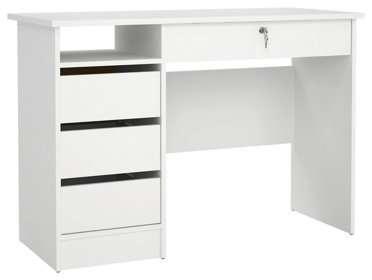 SCHREIBTISCH 109,3/48,5/75,6 cm Weiß Stauraum, abschließbar  - Weiß, MODERN, Holzwerkstoff (109,3/48,5/75,6cm) - MID.YOU