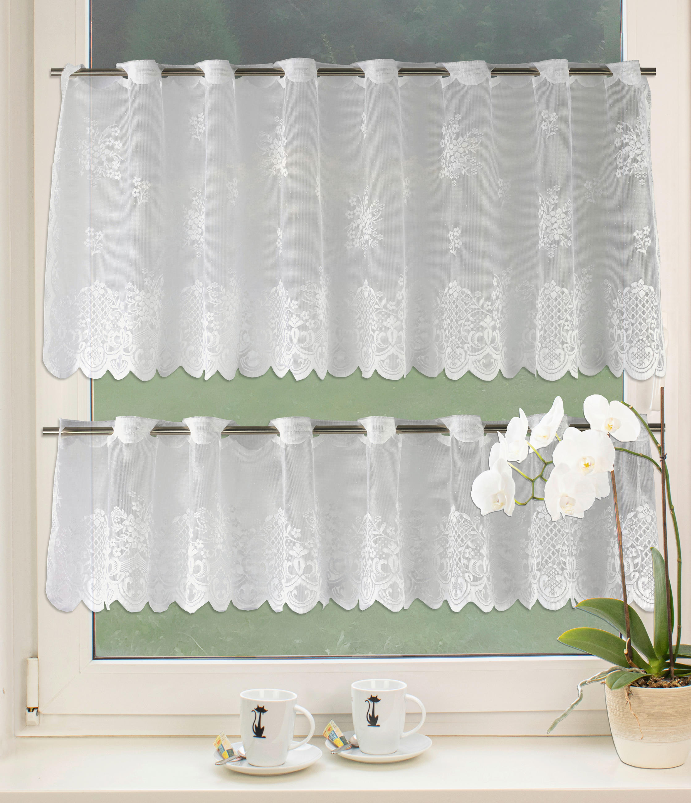 KURZGARDINENSET   160/80 cm   - Weiß, KONVENTIONELL, Textil (160/80cm)