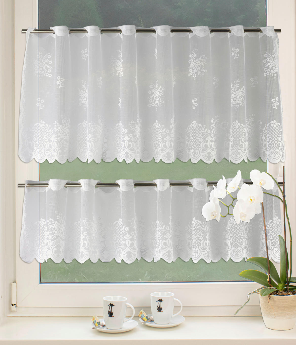 KURZGARDINENSET   160/80 cm   - Weiß, KONVENTIONELL, Textil (160/80cm)