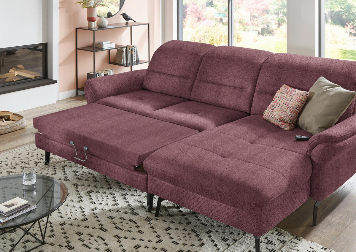 ECKSOFA in Flachgewebe Weinrot  - Weinrot/Schwarz, Konventionell, Textil/Metall (260/181cm) - Beldomo Speed