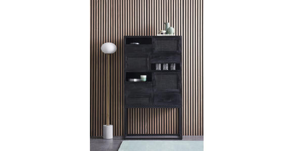 HIGHBOARD Mangoholz, Rattan massiv Schwarz  - Schwarz, KONVENTIONELL, Holz/Metall (90/160/37cm) - Ambia Home