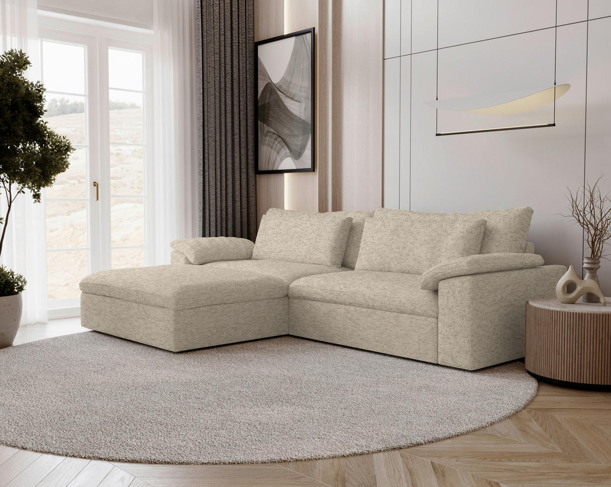 ECKSOFA  in Flachgewebe Creme Rückenkissen, Nierenkissen, Armlehnenkissen, Rücken echt  198/306 cm  - Creme/Schwarz, MODERN, Kunststoff/Textil (198/306cm) - Carryhome