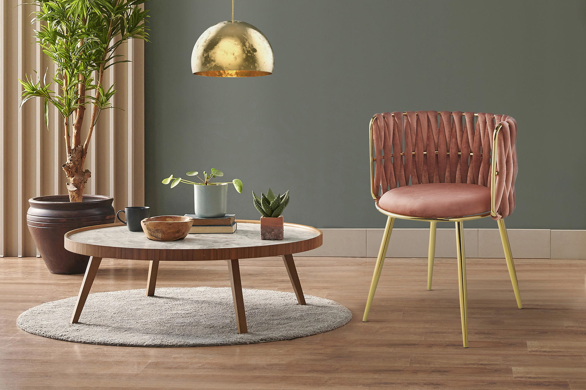 STOL MED ARMSTÖD SET 2 styck järn  - guldfärgad/rosa, Design, metall/plast (57/80/53cm) - Kayoom
