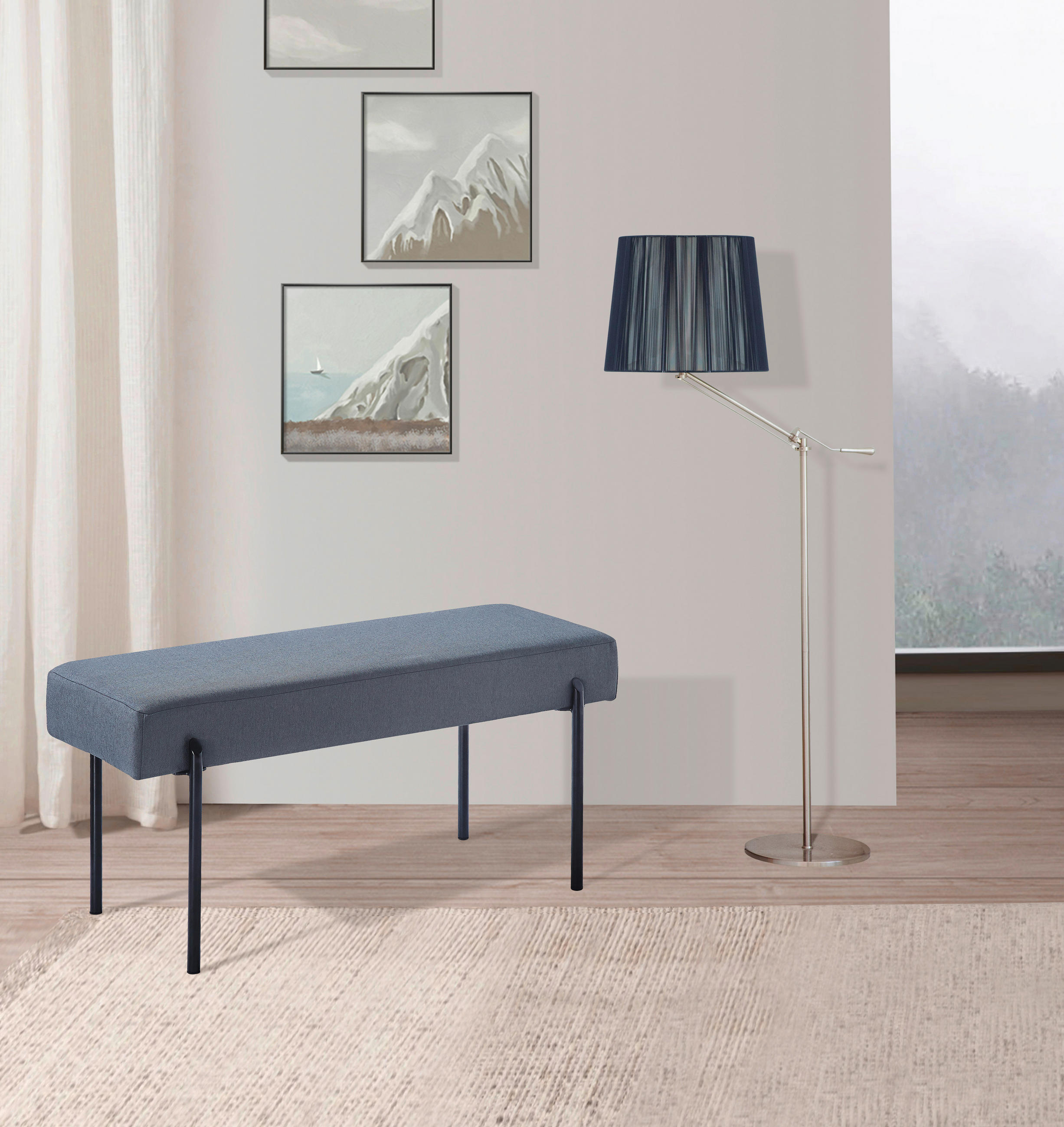 HOCKERBANK 100/45/35 cm Webstoff Grau  - Schwarz/Grau, MODERN, Textil/Metall (100/45/35cm) - PBJ