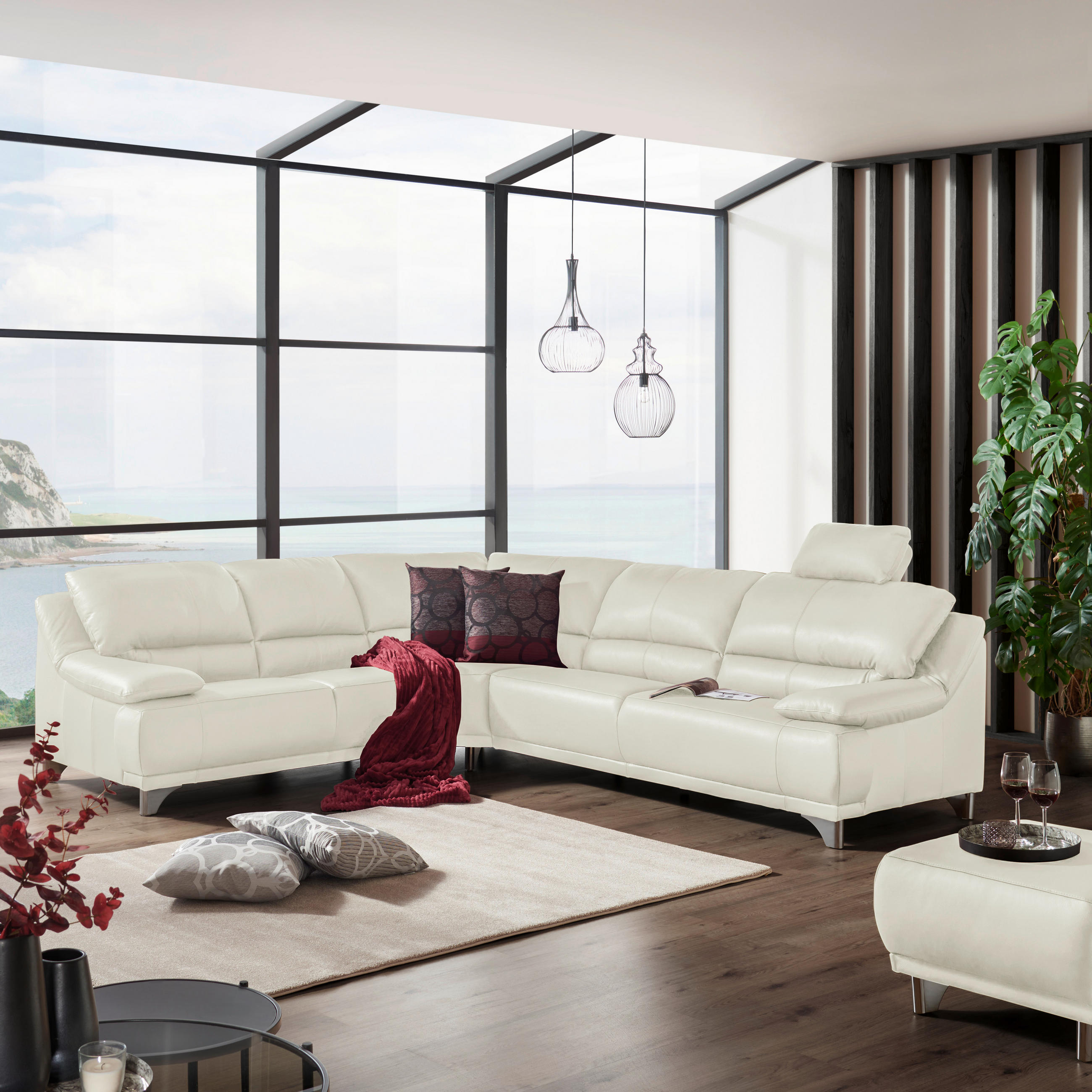 ROHOVÁ SEDAČKA, kůže, bílá - bílá, Design, kov/kůže (253/290cm) - Xora