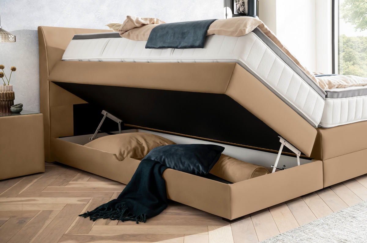 BOXSPRINGBETT 160/200 cm  in Haselnussfarben  - Wengefarben/Haselnussfarben, KONVENTIONELL, Holz/Textil (160/200cm) - Novel