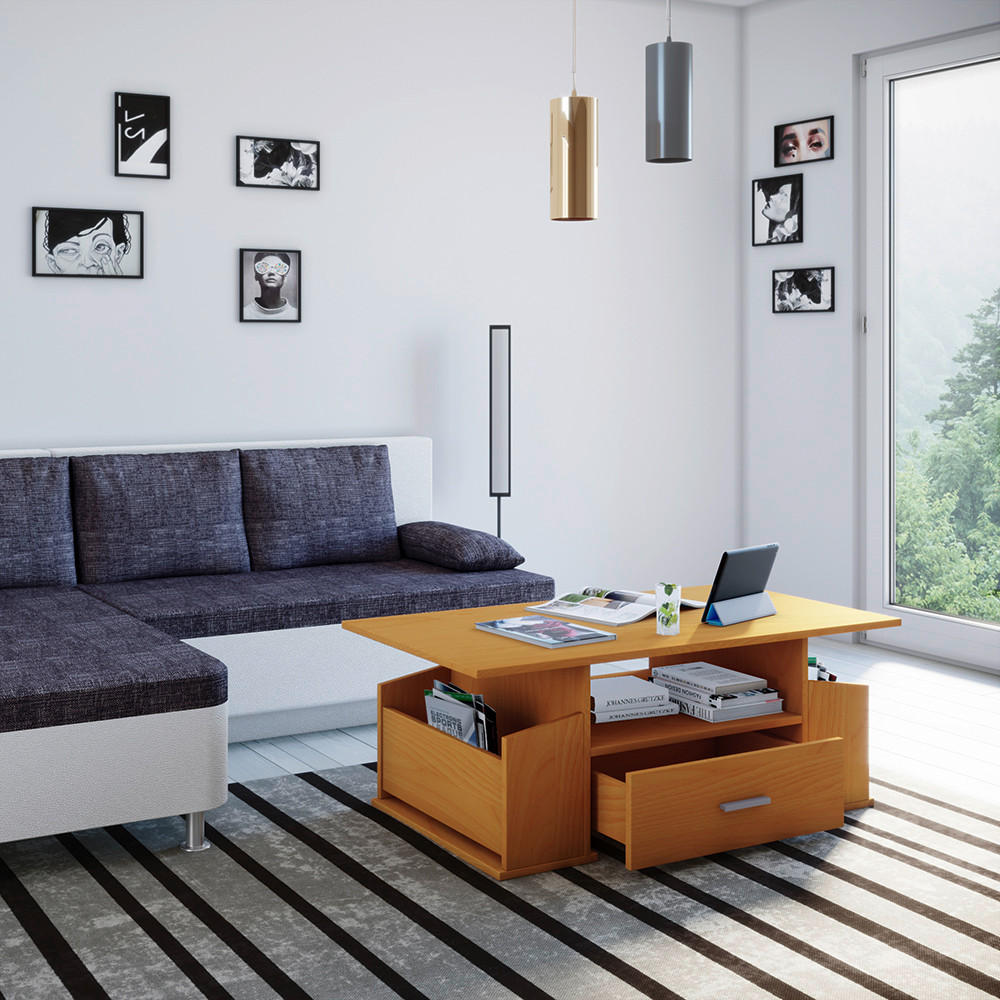 Couchtisch in Buchefarbe in Holzwerkstoff 110/52/44 cm  - Silberfarben/Buchefarben, Basics, Holzwerkstoff/Kunststoff (110/52/44cm) - MID.YOU