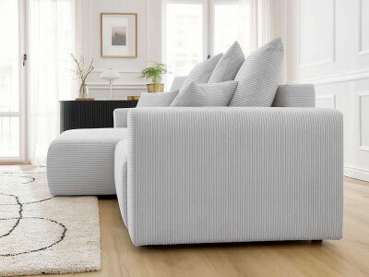 ECKSOFA Ottomane links  ATILLA Hellgrau Cord  - Hellgrau/Schwarz, MODERN, Kunststoff/Textil (149/244cm)