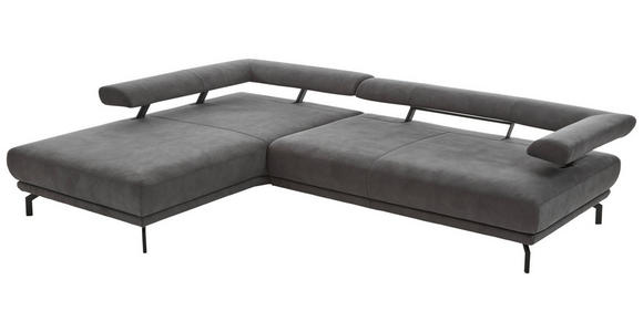 ECKSOFA in Mikrofaser Anthrazit  - Anthrazit/Schwarz, Design, Textil/Metall (224/305cm) - Dieter Knoll