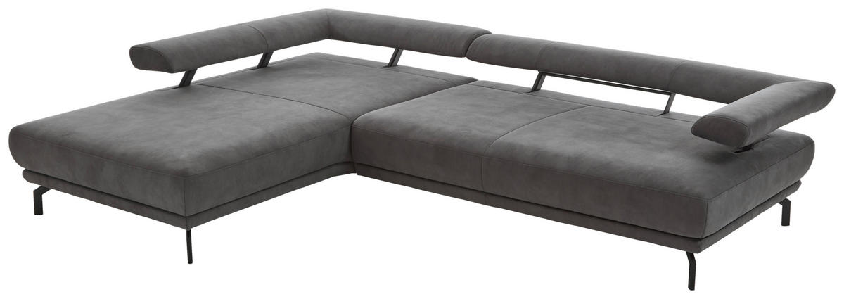ECKSOFA in Mikrofaser Anthrazit  224/305 cm  - Anthrazit/Schwarz, Design, Textil/Metall (224/305cm) - Dieter Knoll