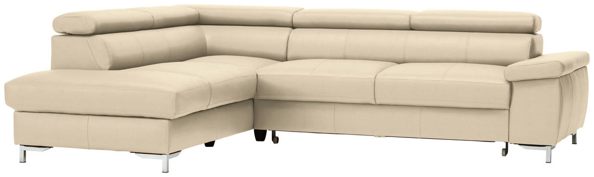 ECKSOFA in Echtleder Beige  - Chromfarben/Beige, Design, Leder/Metall (213/268cm) - Stylife