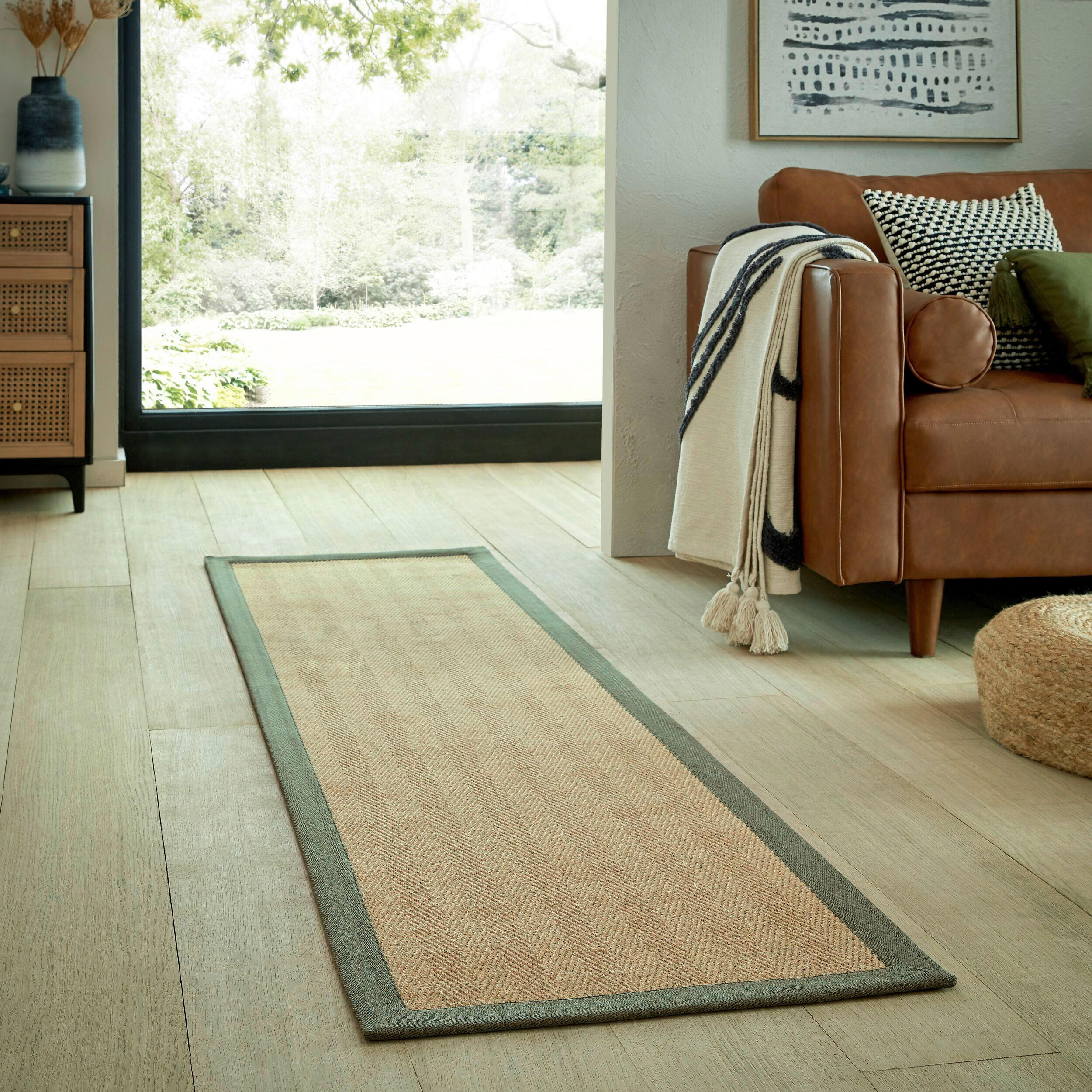 LÄUFER 60/230 cm Herringbone Border  - Grün, KONVENTIONELL, Naturmaterialien/Textil (60/230cm) - Xora