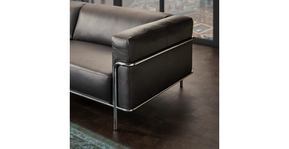 3-SITZER-SOFA Mandia in Echtleder Schwarz  - Chromfarben/Schwarz, Design, Leder/Metall (236/67/96cm) - Johann Jakob