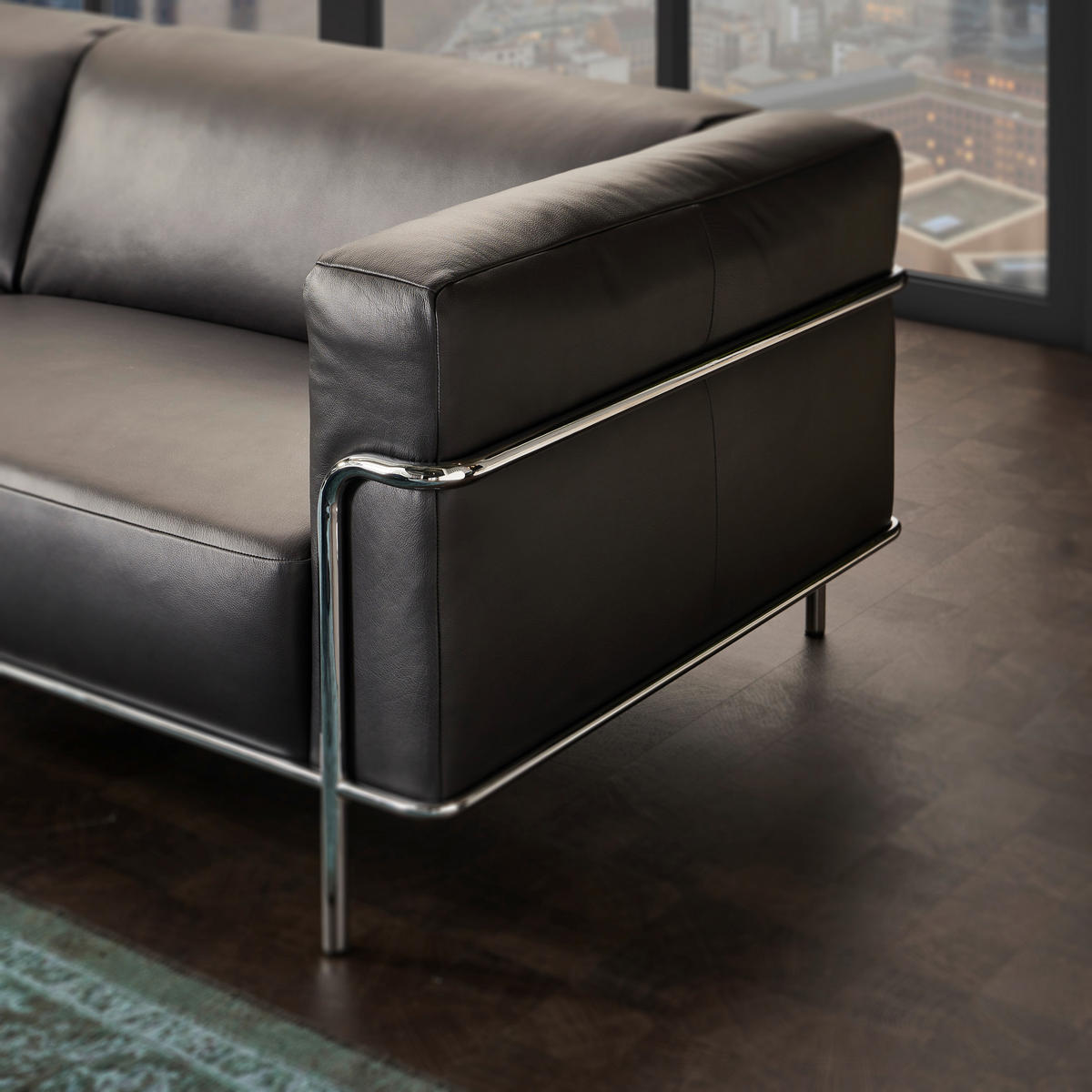 3-SITZER-SOFA Echtleder Schwarz  - Chromfarben/Schwarz, Design, Leder/Metall (236/67/96cm) - Johann Jakob