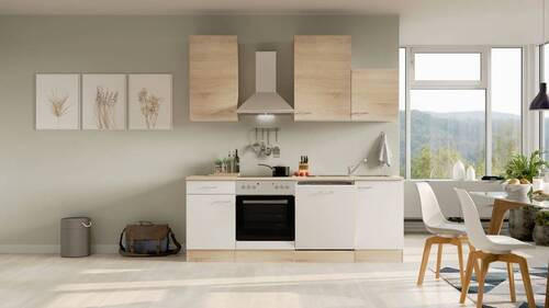KÜCHENBLOCK 220 cm   in Weiß, Sonoma Eiche  - Alufarben/Weiß, MODERN, Holzwerkstoff/Kunststoff (220cm) - FlexWell