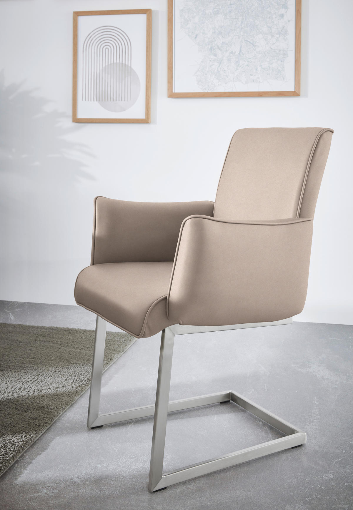 ARMLEHNSTUHL  in Stahl Mikrofaser  - Edelstahlfarben/Greige, Design, Holzwerkstoff/Textil (63/91/60cm) - Dieter Knoll