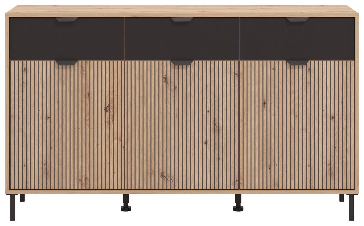 KOMMODE  in 157/92,5/40 cm  - Schwarz/Eiche Artisan, Basics, Holzwerkstoff/Metall (157/92,5/40cm) - Carryhome
