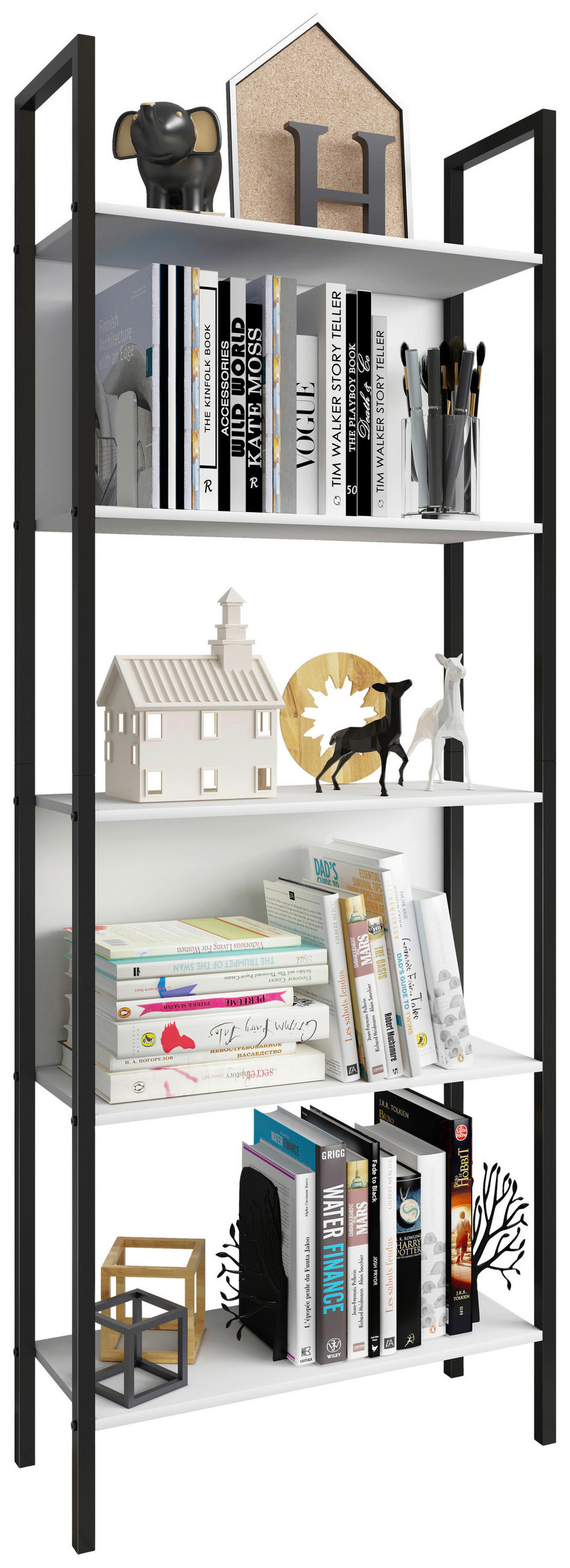 HYLLA i 62/165/24 cm vit, svart  - vit/svart, Design, metall/trämaterial (62/165/24cm) - MID.YOU