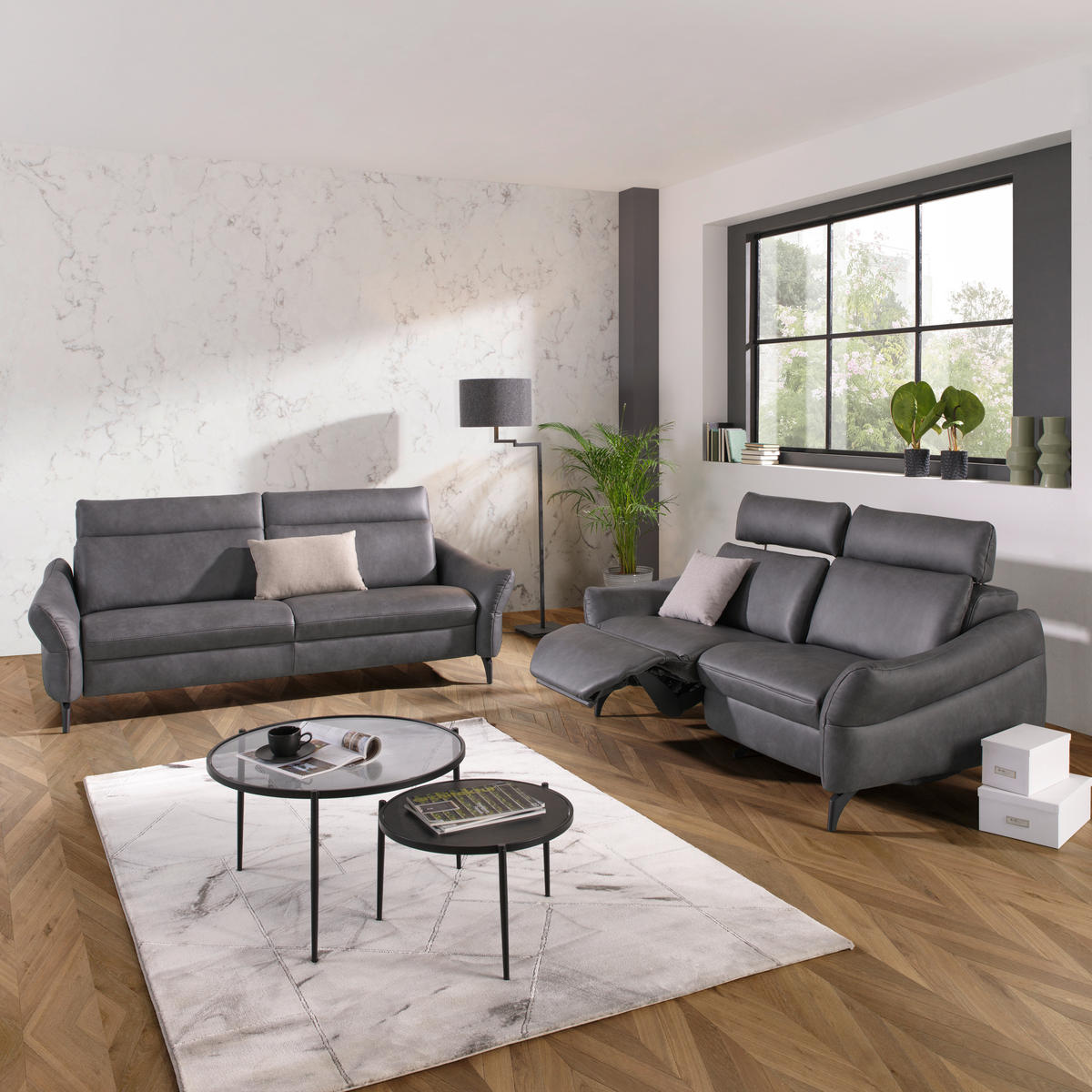 3-SITZER-SOFA in Echtleder Anthrazit  - Anthrazit, Design, Leder/Metall (226/92/97cm) - Himolla Komfortklass