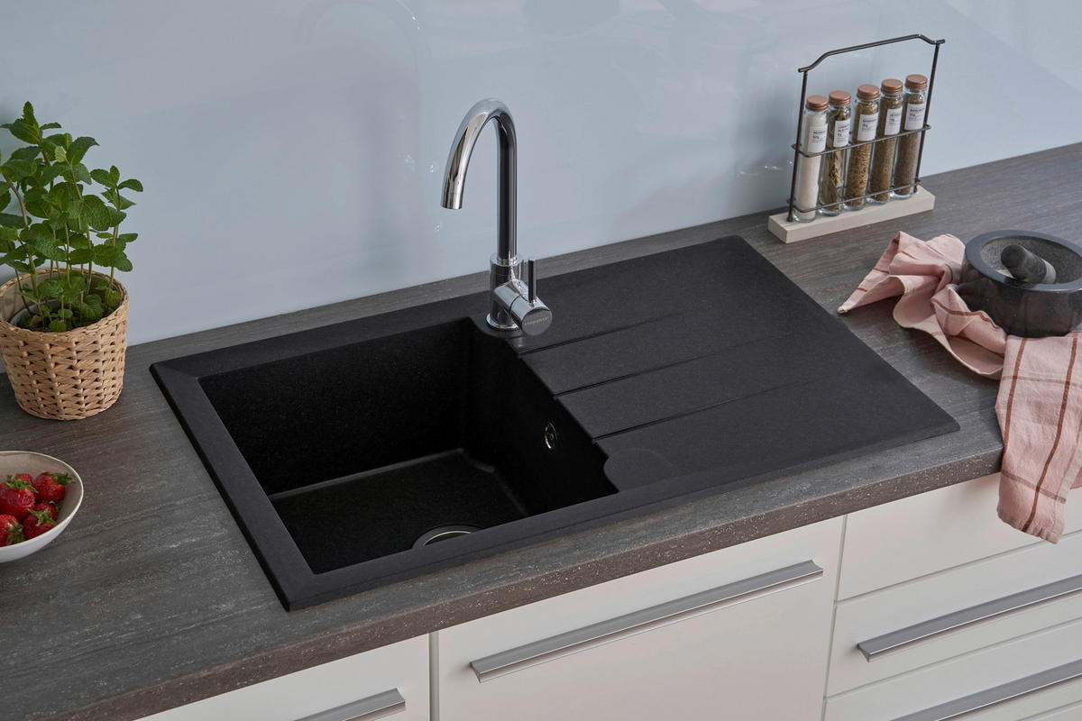 SPÜLE 1712ALINEO81X50S  - Schwarz, Trend, Stein (81/21/50cm) - Respekta