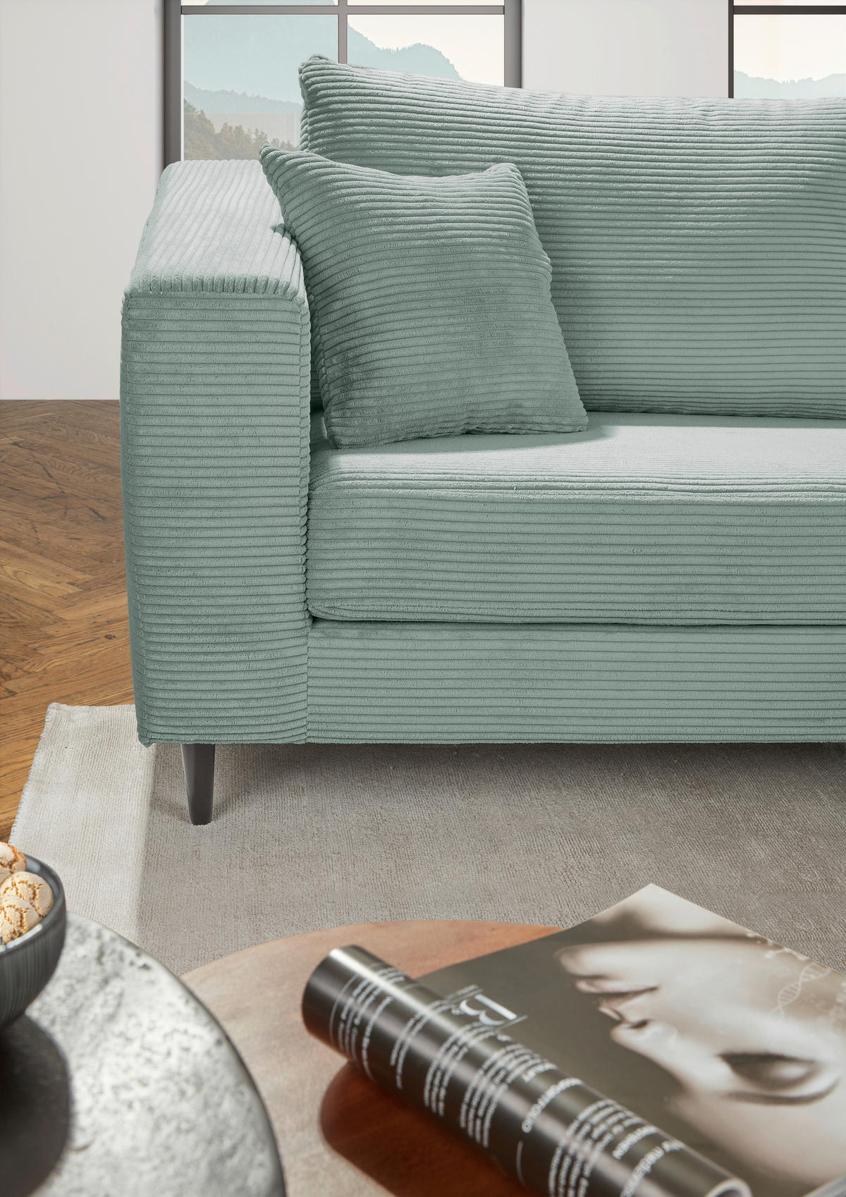 ECKSOFA in Cord Olivgrün  - Schwarz/Olivgrün, Konventionell, Holz/Textil (212/155cm) - Carryhome