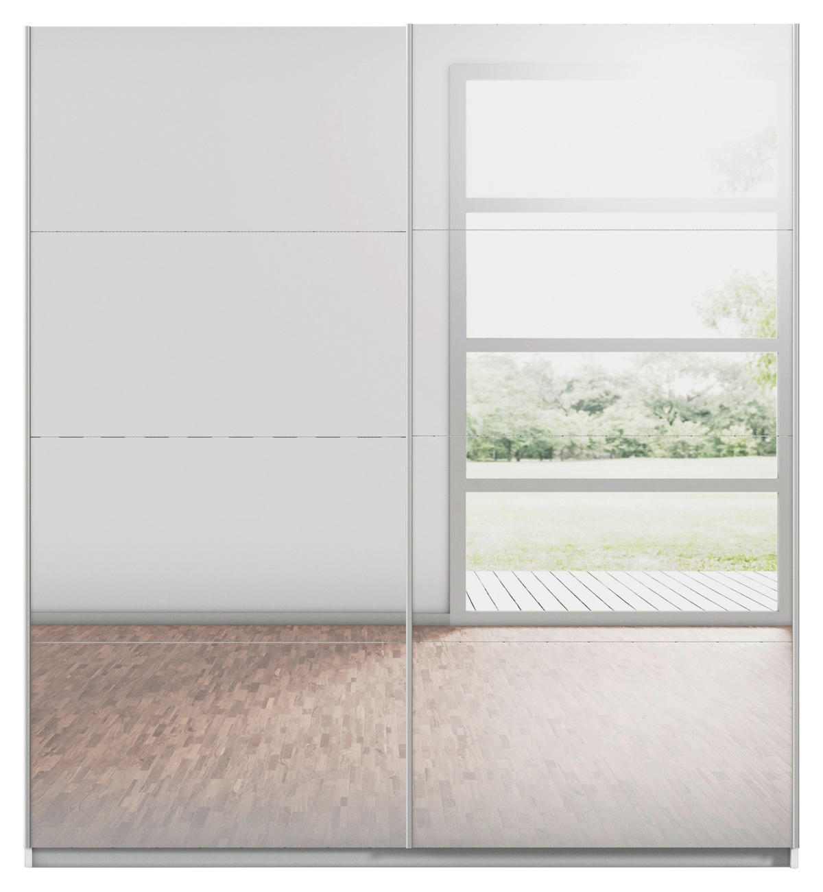 SCHWEBETÜRENSCHRANK in Silberfarben, Weiss  - Weiss/Silberfarben, Modern, Holzwerkstoff/Metall (181/197/61cm) - Rauch Möbel
