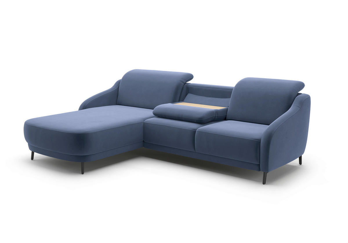 ECKSOFA BLUES V Blau Samt  - Blau/Schwarz, MODERN, Textil/Metall (191/271cm) - Sit & More