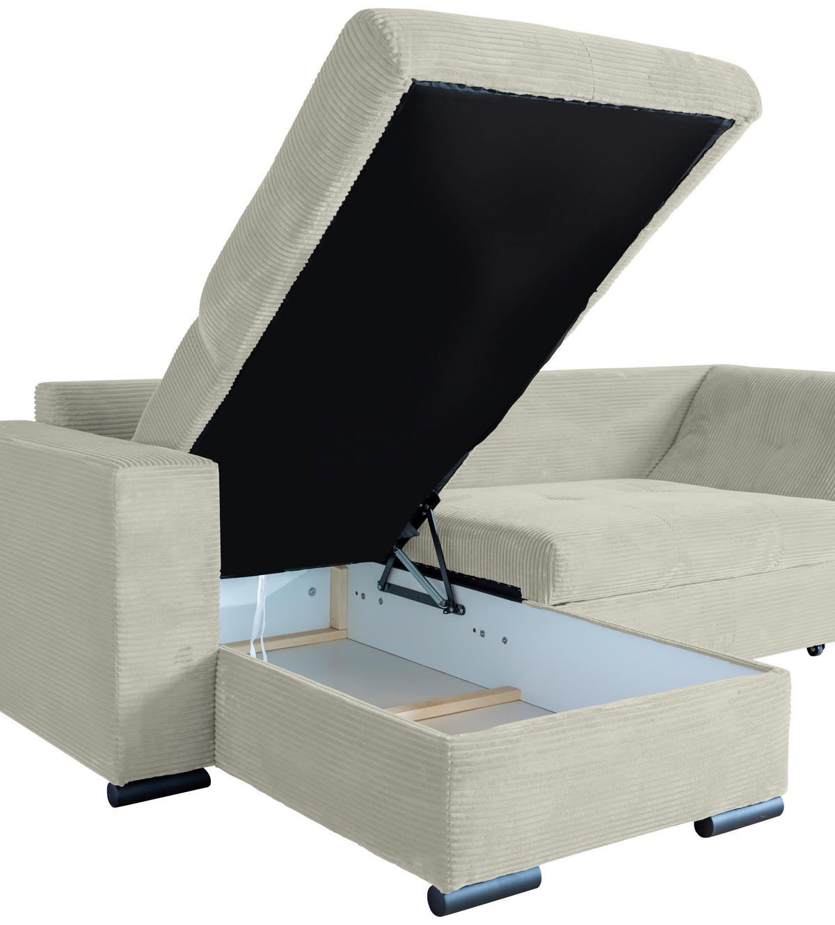 ECKSOFA Creme Cord  - Creme/Schwarz, KONVENTIONELL, Textil/Metall (168/258cm) - Carryhome