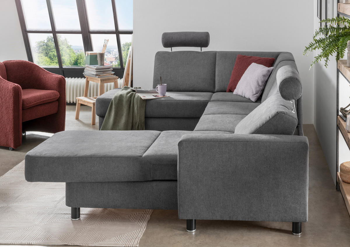 WOHNLANDSCHAFT in Webstoff Dunkelgrau  - Dunkelgrau/Schwarz, Design, Holz/Textil (165/296/198cm) - Xora