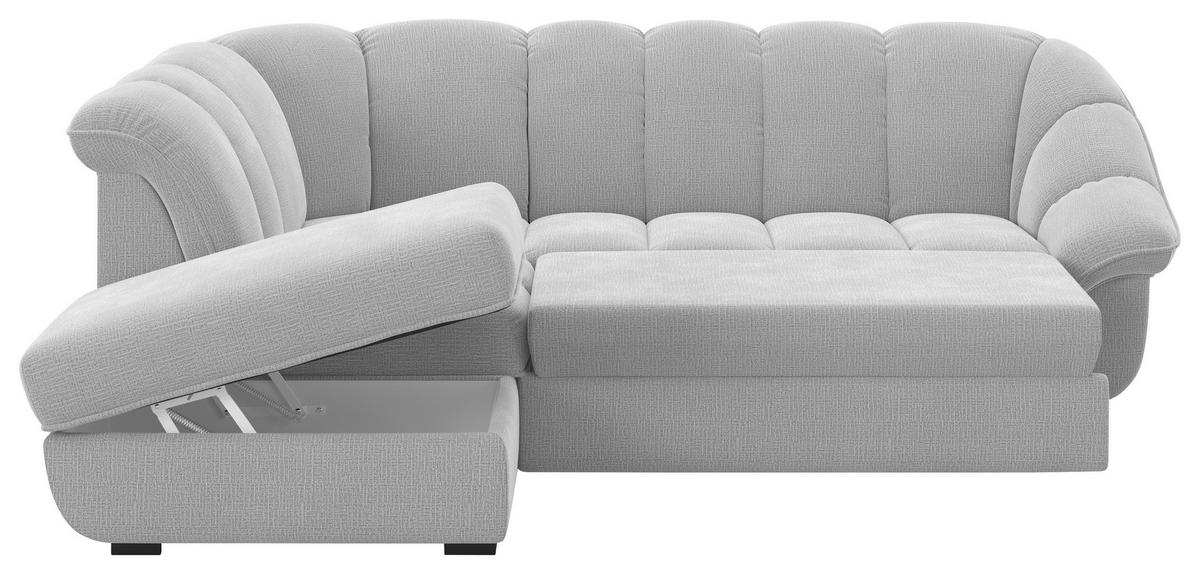 ECKSOFA Hellgrau Chenille Bettkasten, Schlaffunktion, Rücken echt  - Hellgrau/Schwarz, KONVENTIONELL, Kunststoff/Textil (222/260cm) - Welnova