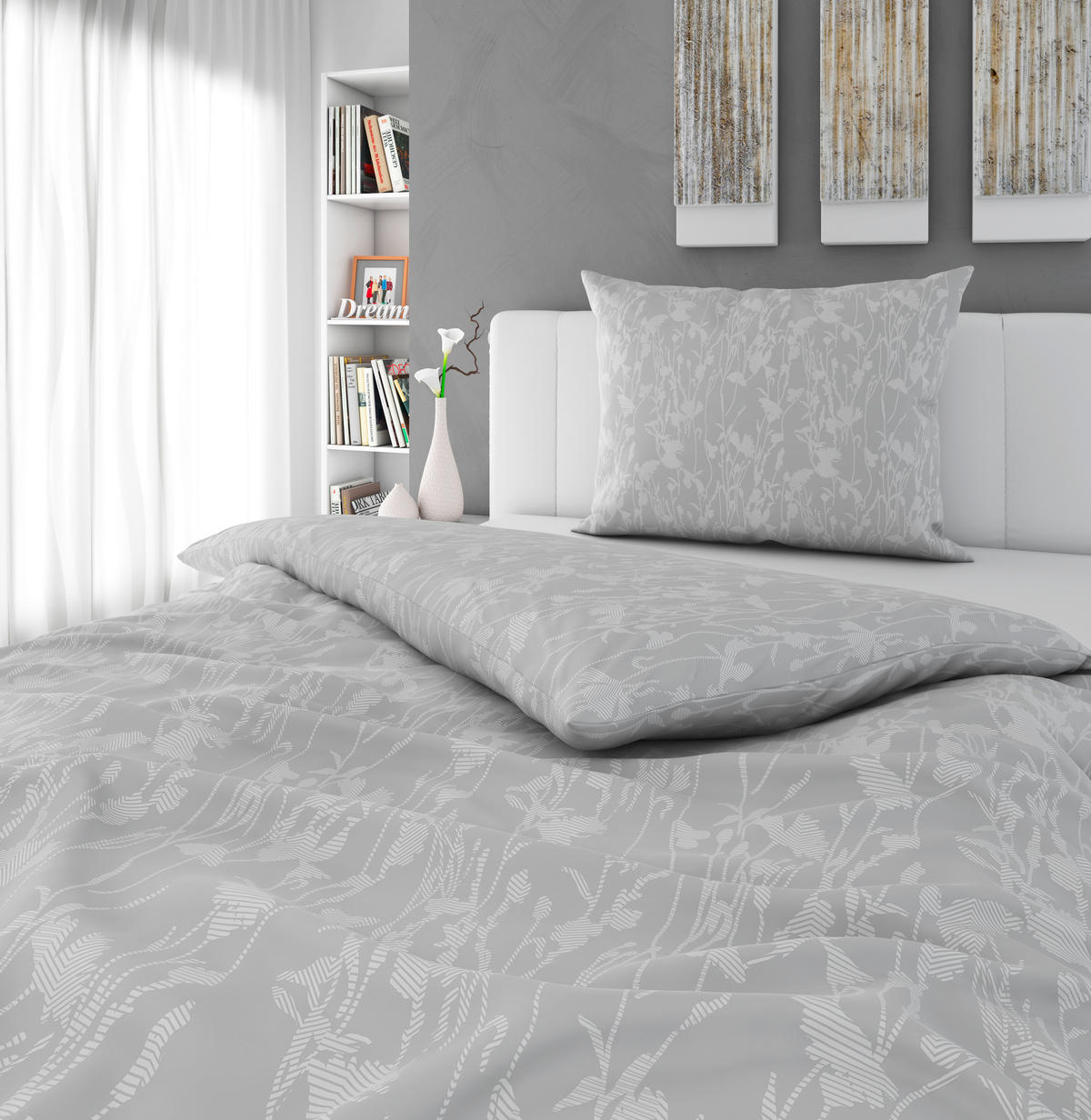 BETTWÄSCHESET Satin 160/210 cm  65 cm/100 cm  - Grau, Konventionell, Textil (160/210cm) - Novel