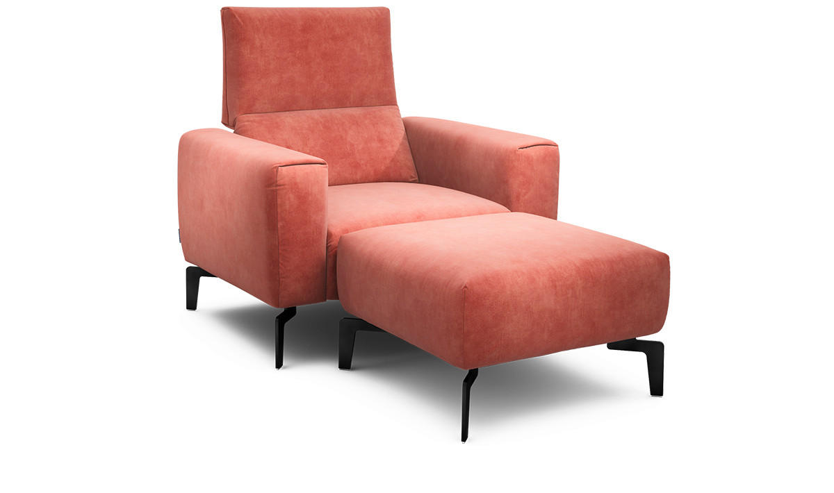 Sessel inkl. Hocker Samt    - Schwarz/Rosa, Design, Textil/Metall (110/85/86-94cm) - SENSOO