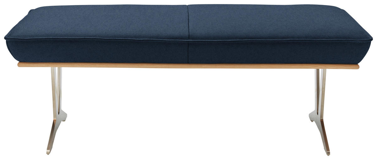 HOCKERBANK 130/49/54 cm  in Dunkelblau  - Edelstahlfarben/Beige, Design, Leder/Holz (130/49/54cm) - Ambiente
