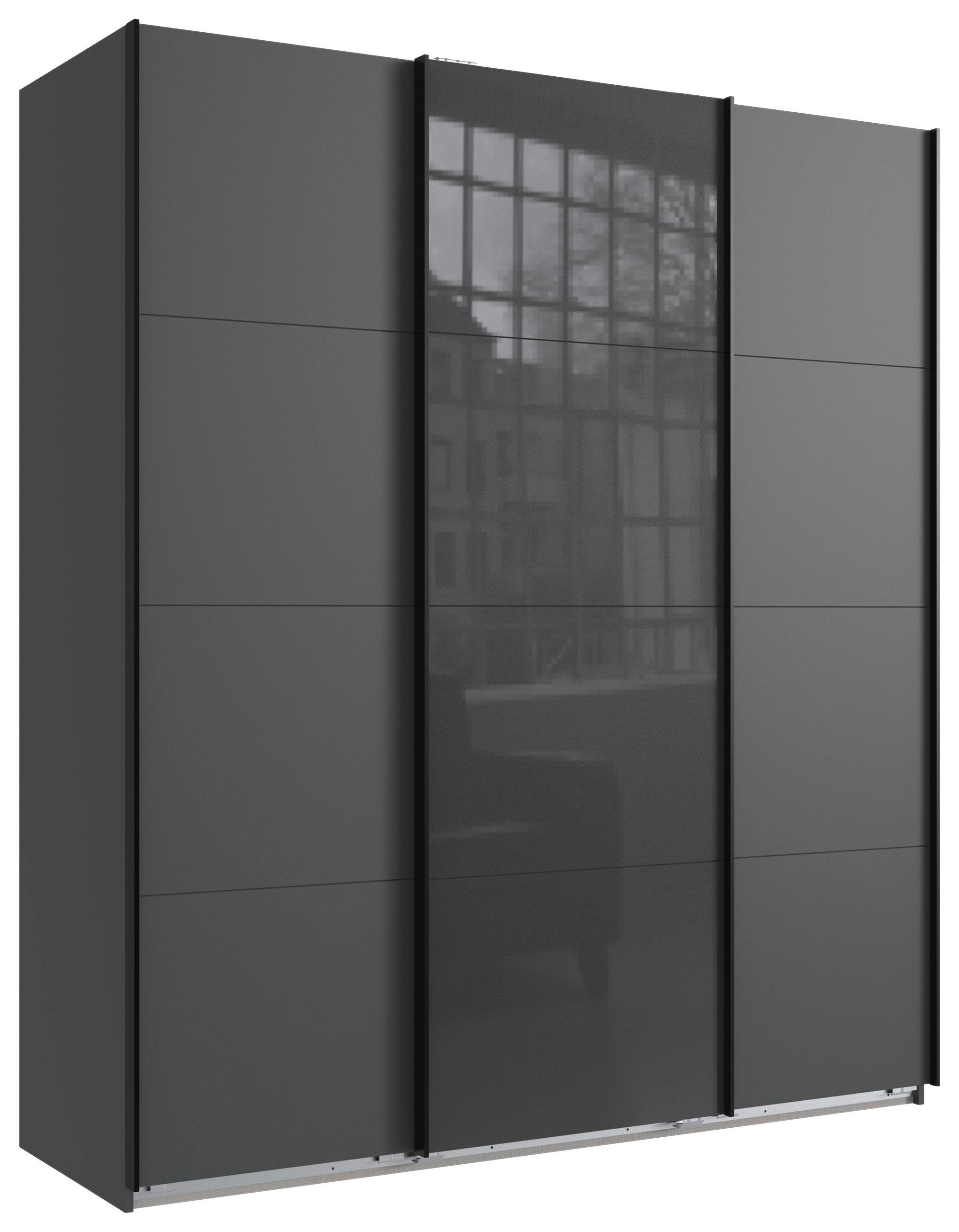 SCHWEBETÜRENSCHRANK  in Graphitfarben, Grau  - Schwarz/Graphitfarben, KONVENTIONELL, Glas/Holzwerkstoff (180/208/64cm) - Carryhome