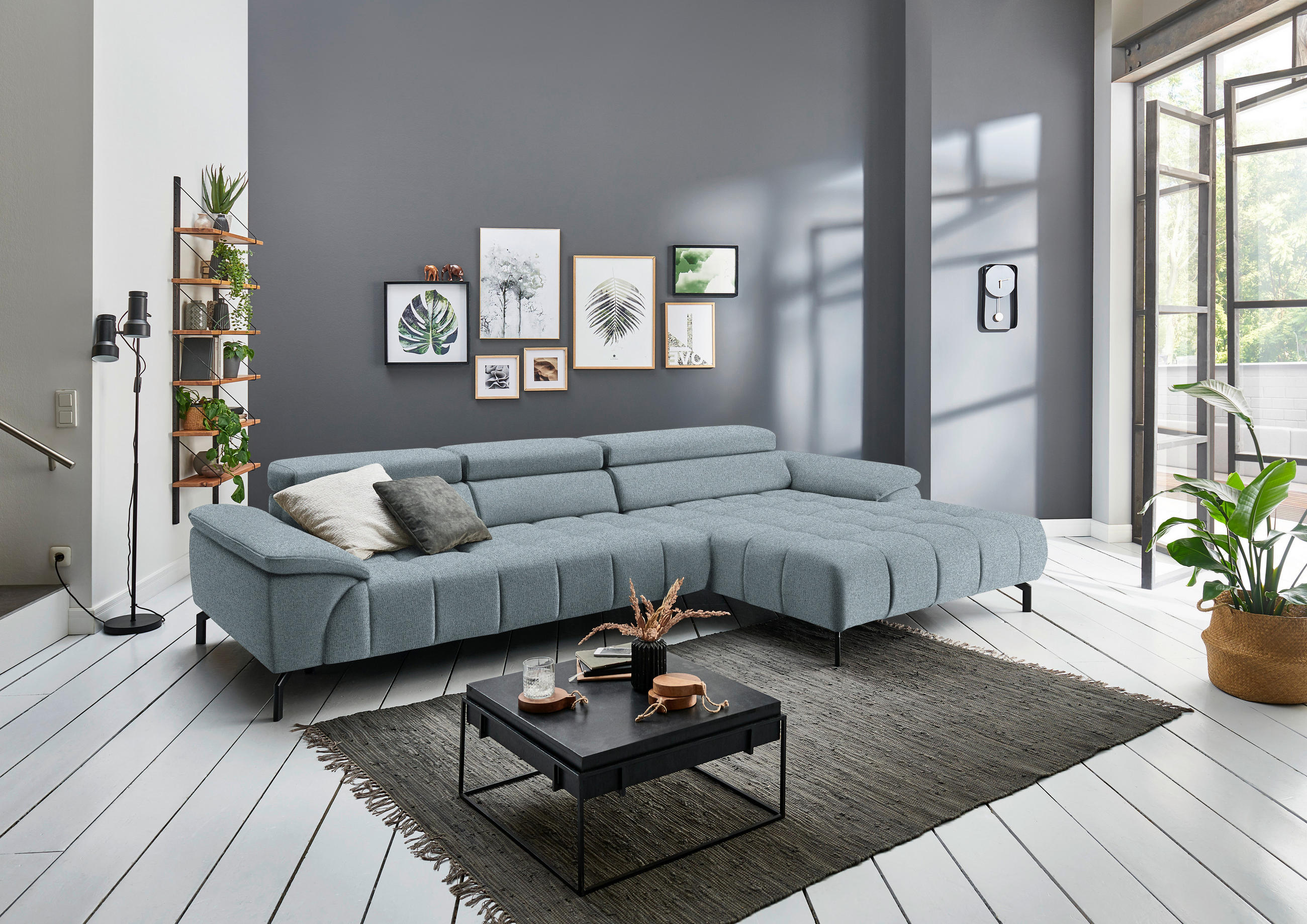 CANAPÉ D'ANGLE in Webstoff Türkis  - Türkis/Schwarz, Design, Textil/Metall (329/190cm) - Beldomo Style