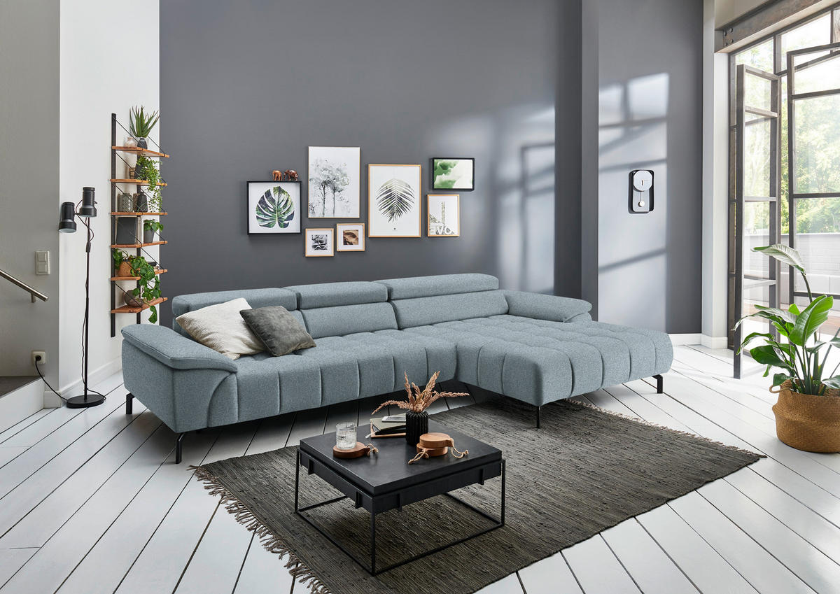CANAPÉ D'ANGLE in Webstoff Türkis  - Türkis/Schwarz, Design, Textil/Metall (329/190cm) - Beldomo Style