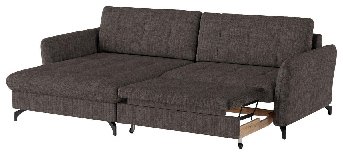 ECKSOFA in Flachgewebe, Leinenoptik Braun  - Schwarz/Braun, Design, Textil/Metall (170/242cm) - Xora