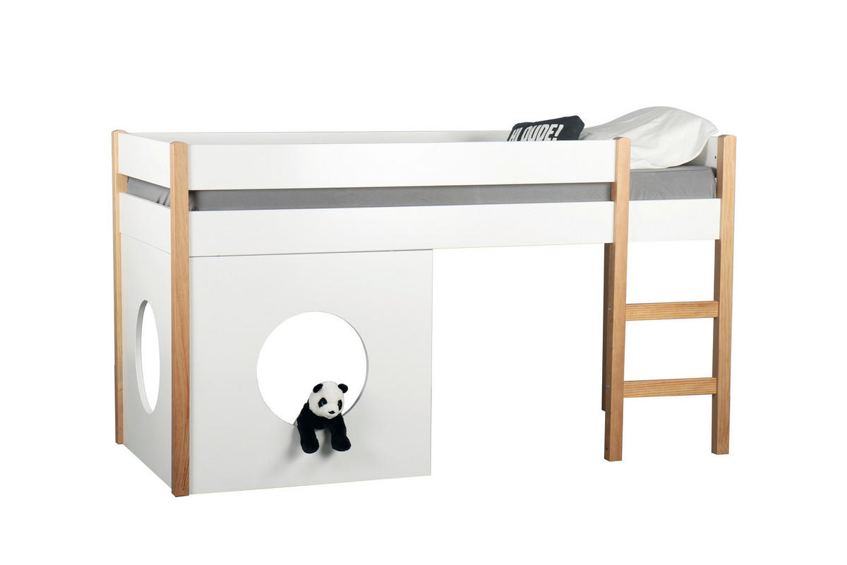 ETAGENBETT 90/200 cm,  in Naturfarben, Weiß, Leiter, Lattenrost  - Naturfarben/Weiß, Design, Holz/Holzwerkstoff (90/200cm) - Livetastic