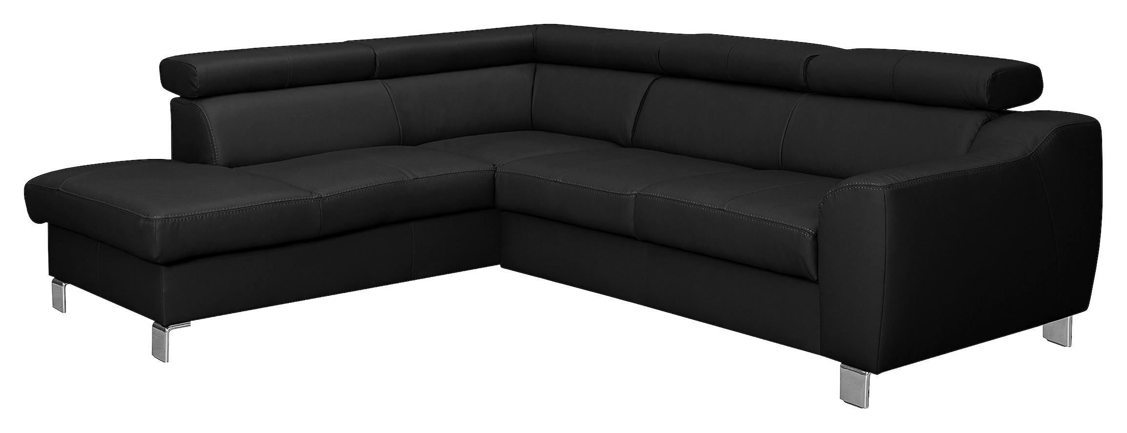 ECKSOFA Schwarz Echtleder Lederlook  - Chromfarben/Schwarz, Design, Leder/Textil (208/245cm) - Livetastic