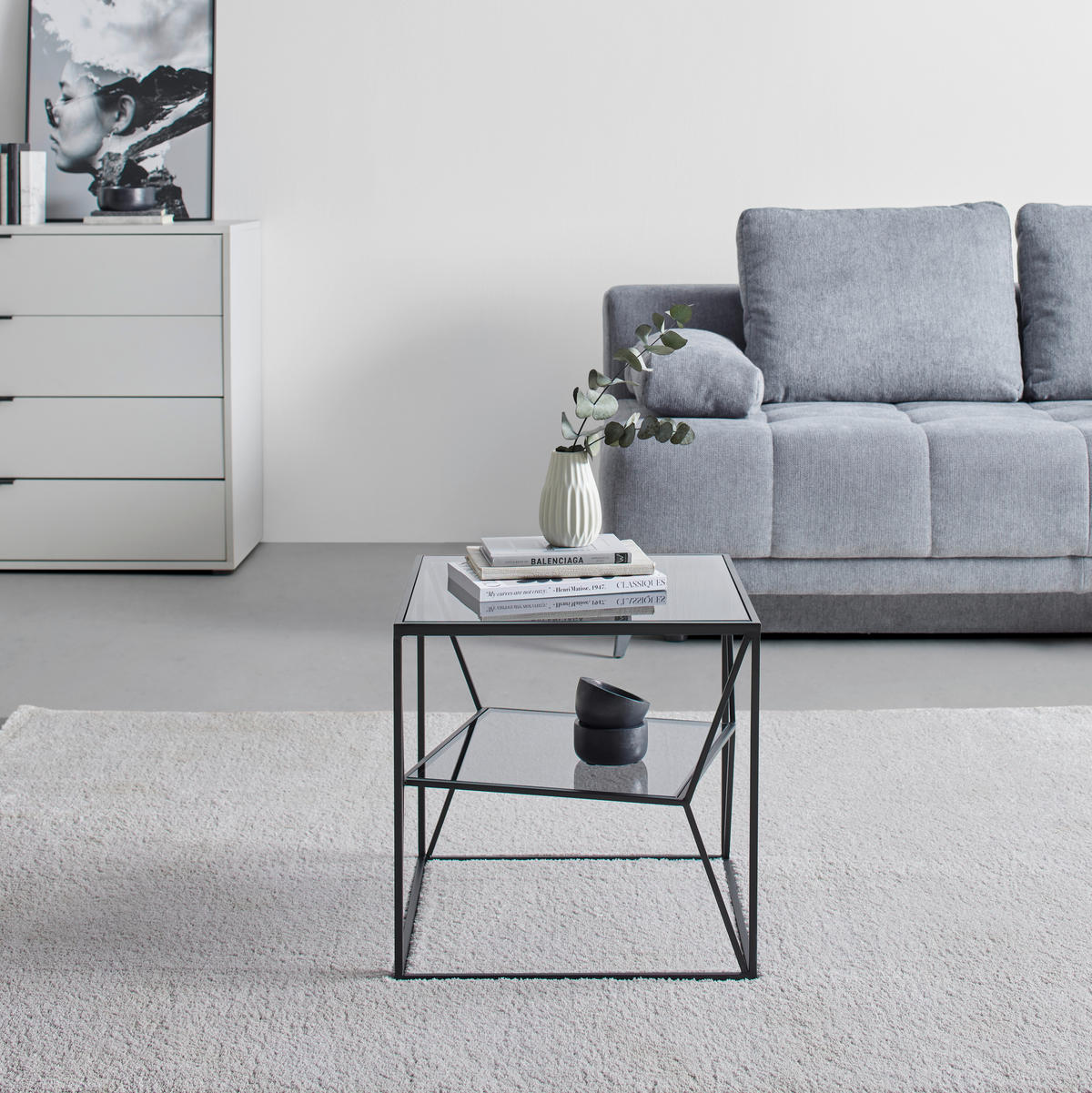 BEISTELLTISCH 40/40/45 cm Grau, Schwarz quadratisch  - Schwarz/Grau, Design, Glas/Metall (40/40/45cm) - Landscape