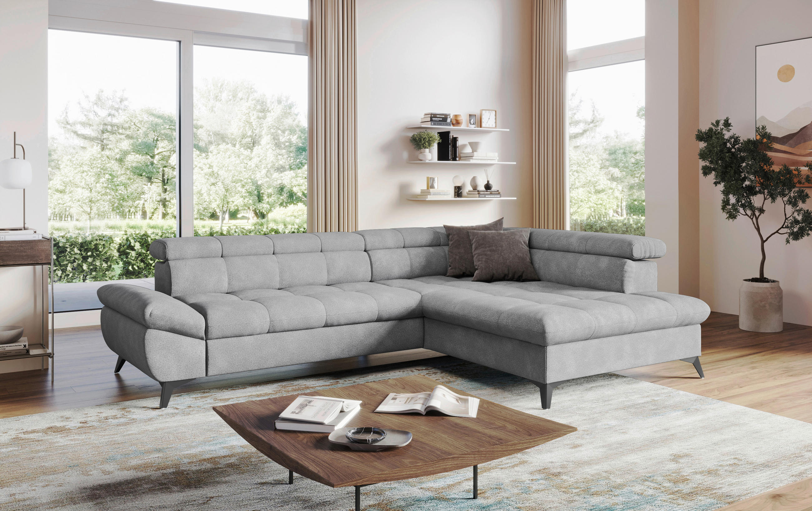 SEDACIA SÚPRAVA, textil, sivá - čierna/sivá, Basics, kov/textil (296/78/96/201cm) - Welnova