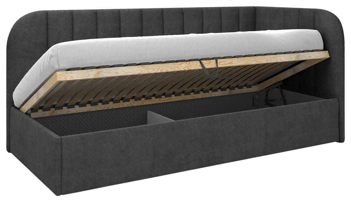POLSTERBETT 90/200 cm, inkl. Lattenrost, Bettkasten,  in Dunkelgrau  - Dunkelgrau/Schwarz, MODERN, Holz/Holzwerkstoff (90/200cm) - MID.YOU