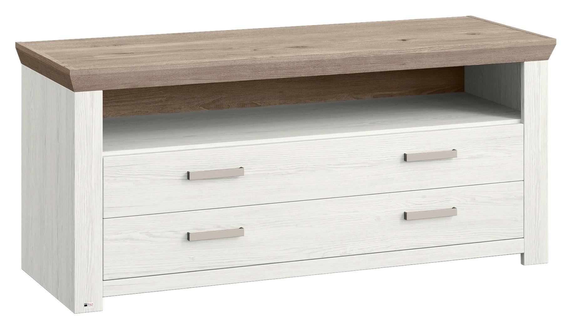 LOWBOARD Weiß, Eichefarben - Eichefarben/Weiß, Design, Metall (139,7/62,6/51,2cm) - SetOne by Musterring