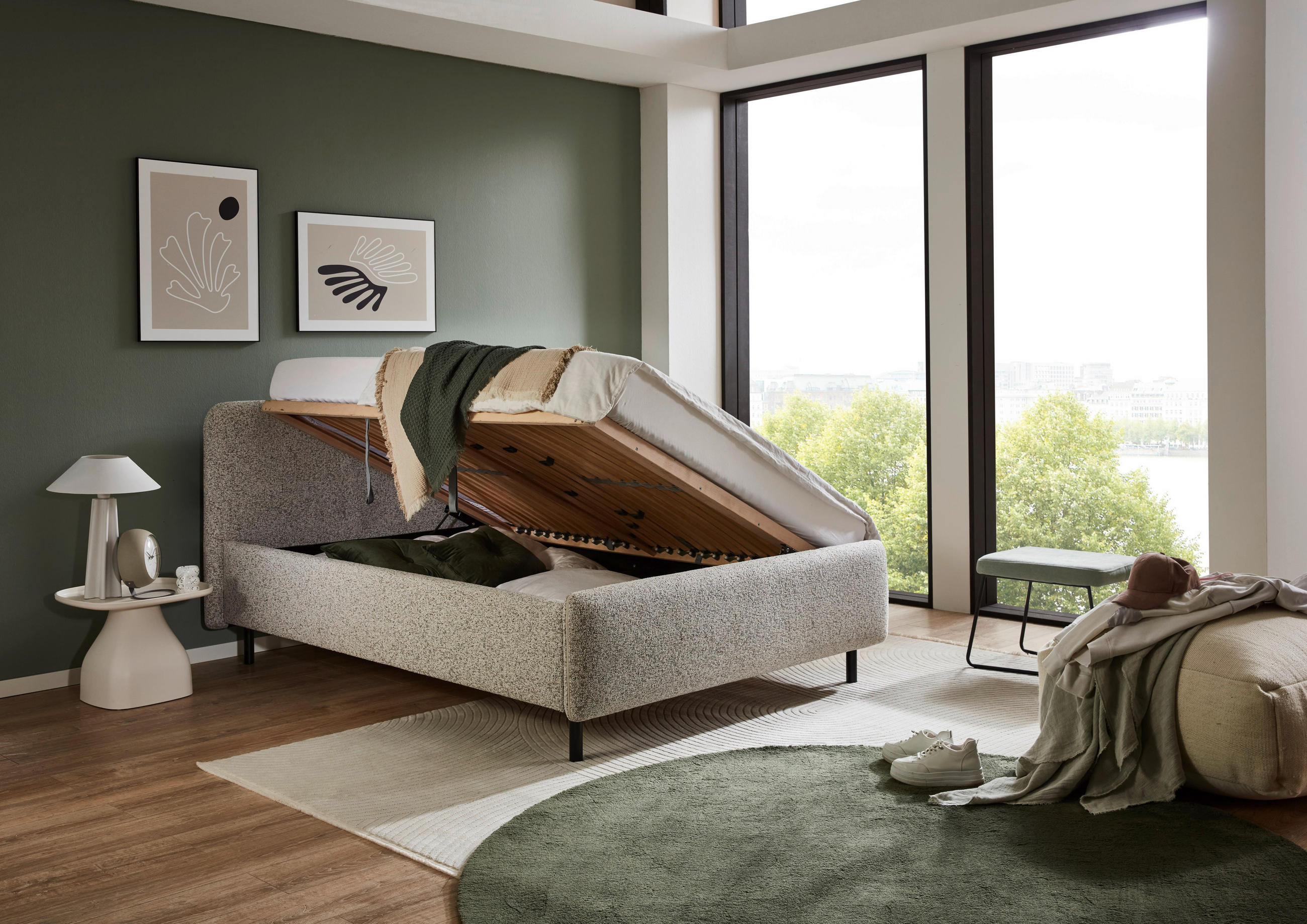 POLSTERBETT Lattenrost, Bettkasten 140/200 cm in Beige - Birkefarben/Beige, Design, Holz/Textil (140/200cm) - Xora